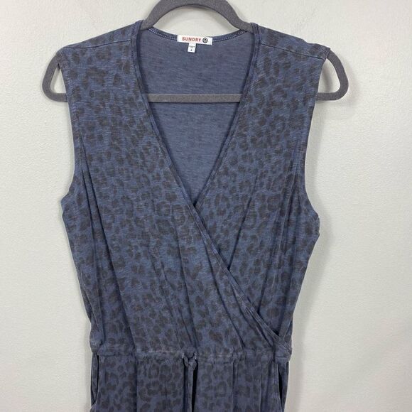 Sundry Navy Sleeveless Leopard Wrap Jumpsuit Romper - Picture 7 of 8